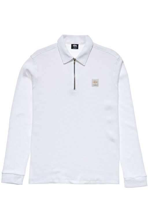 Stussy Mens Workwear Waffle 1/4 Zip Polo Shirts White - AROML9406